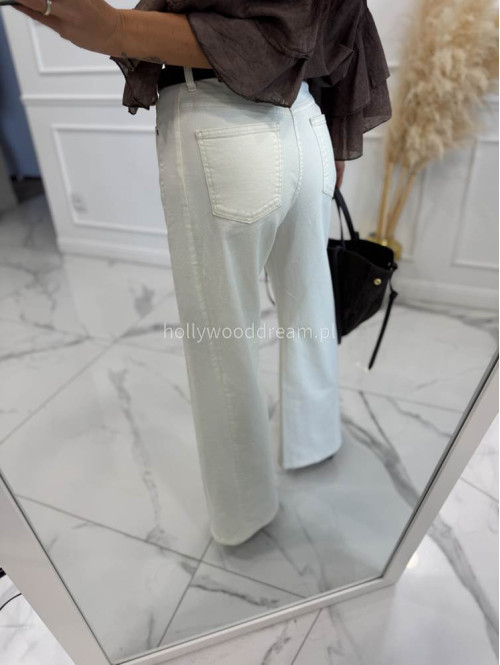 Kremowe spodnie jeansowe bawełniane z szeroką nogawką RAFIL 52 - photo #16