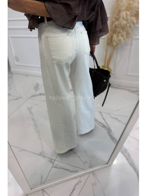 Kremowe spodnie jeansowe bawełniane z szeroką nogawką RAFIL 52 - photo #15