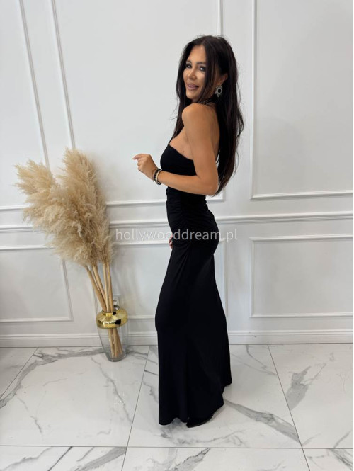Sukienka maxi tuba bez ramiączek z wiskozą czarna ELIZA - photo #7