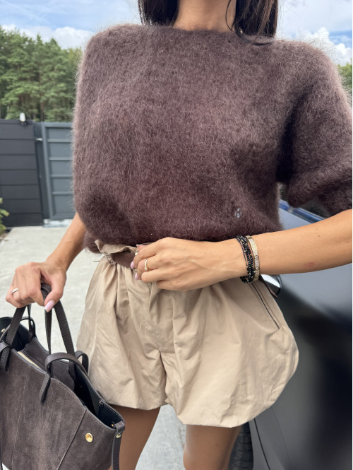 Sweter moherowy z krótkim rękawem i wycięciem na plecach czekoladowy PATI - photo #18