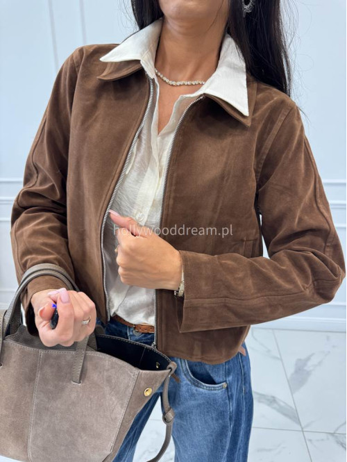 Kurtka zamszowa z kołnierzem czekoladowa SANDRA - photo #8