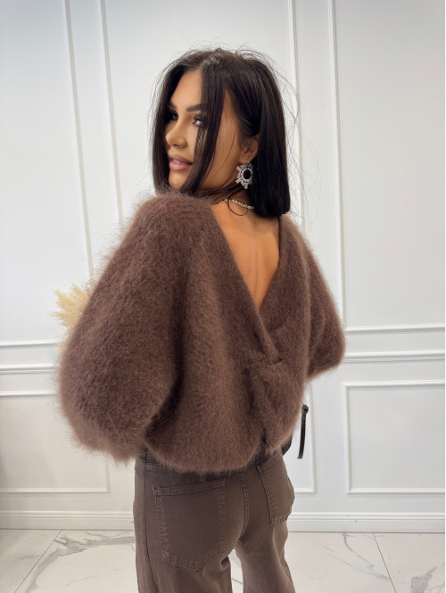 Sweter moherowy z pętelką czekoladowy Irmina
