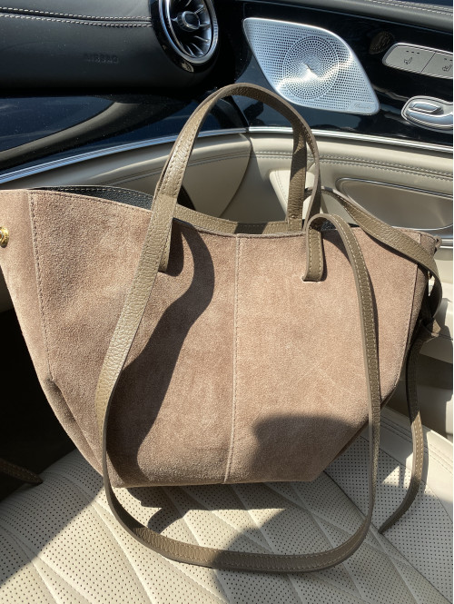 Torebka mała shopper zamszowa z wkładem mokka TOLA - photo #1