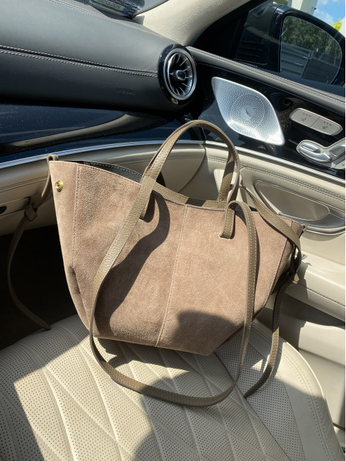 Torebka mała shopper zamszowa z wkładem mokka TOLA - photo #2