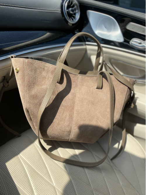 Torebka mała shopper zamszowa z wkładem mokka TOLA - photo #3