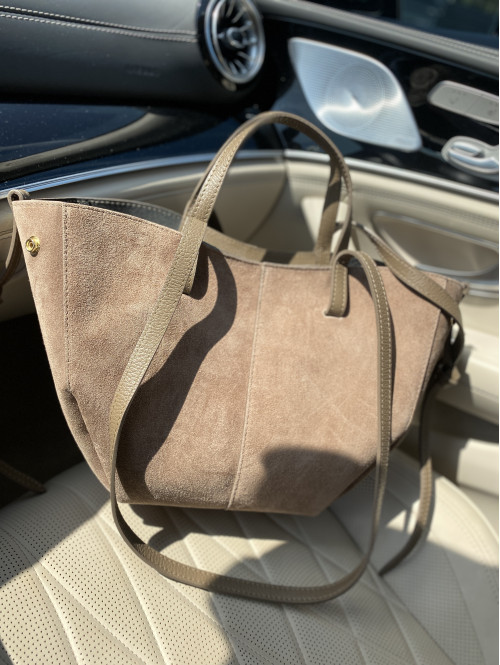 Torebka mała shopper zamszowa z wkładem mokka TOLA - photo #4