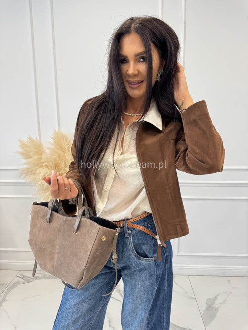 Torebka mała shopper zamszowa z wkładem mokka TOLA - photo #25