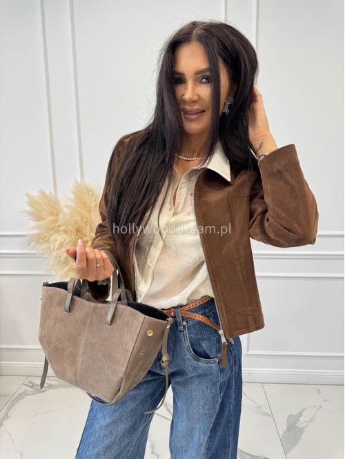 Torebka mała shopper zamszowa z wkładem mokka TOLA - photo #26