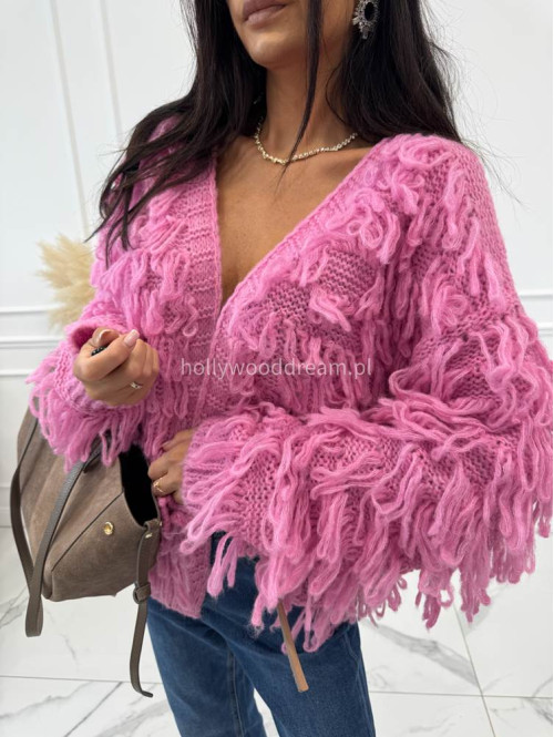 Sweter z ozdobnymi frędzlami różowy Nari - photo #11