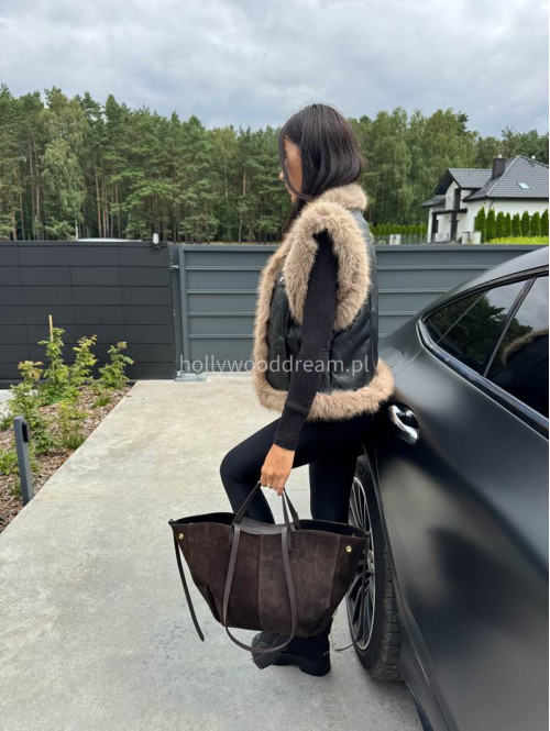 Kamizelka skórzana z futerkiem czarna AMELKA - photo #23