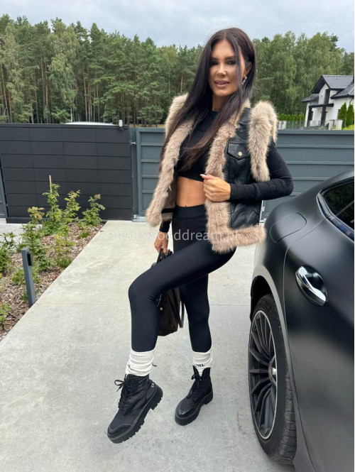 Kamizelka skórzana z futerkiem czarna AMELKA - photo #29