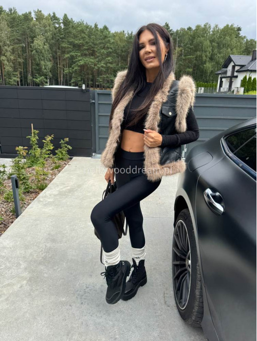 Kamizelka skórzana z futerkiem czarna AMELKA - photo #30
