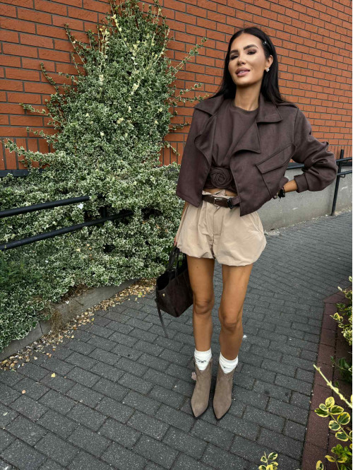 Buty kowbojki krótkie zamszowe ciemny beż KARIM - photo #52