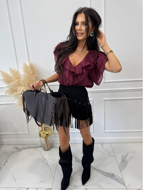 Torebka średnia shopper skóra węża z frędzlami z wkładem czekoladowa BOHO - photo #15