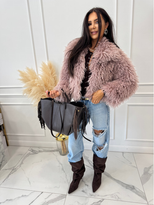 Torebka średnia shopper skóra węża z frędzlami z wkładem czekoladowa BOHO - photo #18