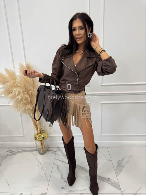 Torebka średnia shopper skóra węża z frędzlami z wkładem czekoladowa BOHO - photo #22