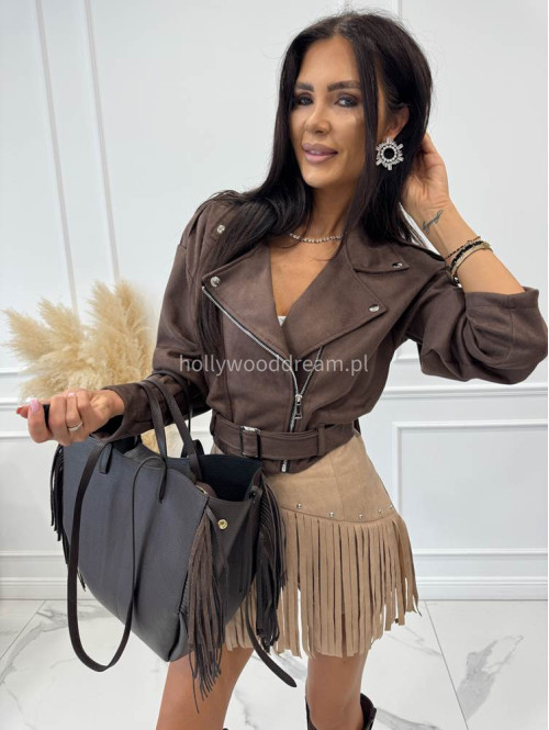 Torebka średnia shopper skóra węża z frędzlami z wkładem czekoladowa BOHO - photo #27