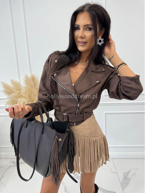 Torebka średnia shopper skóra węża z frędzlami z wkładem czekoladowa BOHO - photo #28