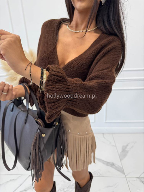 Torebka średnia shopper skóra węża z frędzlami z wkładem czekoladowa BOHO - photo #35