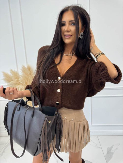Torebka średnia shopper skóra węża z frędzlami z wkładem czekoladowa BOHO - photo #36