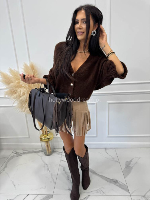 Torebka średnia shopper skóra węża z frędzlami z wkładem czekoladowa BOHO - photo #38
