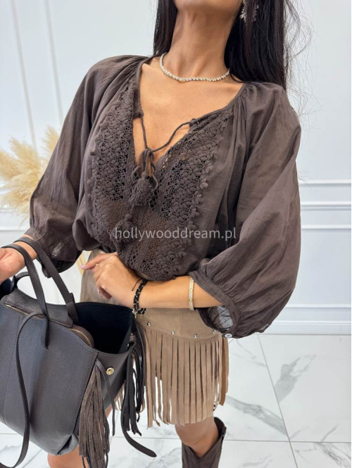 Torebka średnia shopper skóra węża z frędzlami z wkładem czekoladowa BOHO - photo #43