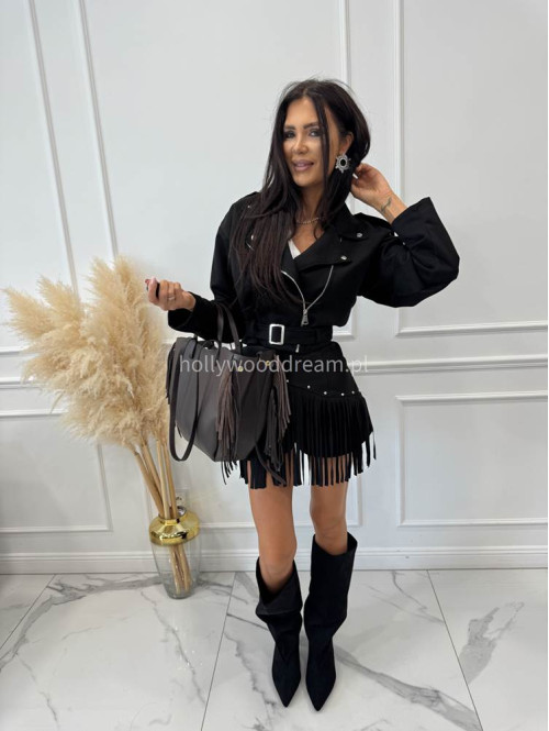 Torebka średnia shopper skóra węża z frędzlami z wkładem czekoladowa BOHO - photo #47
