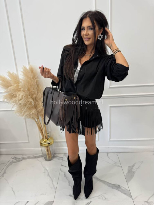 Torebka średnia shopper skóra węża z frędzlami z wkładem czekoladowa BOHO - photo #48