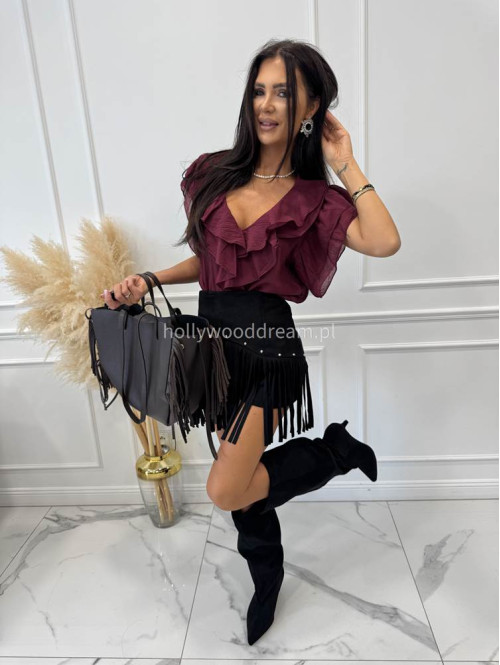 Torebka średnia shopper skóra węża z frędzlami z wkładem czekoladowa BOHO - photo #50