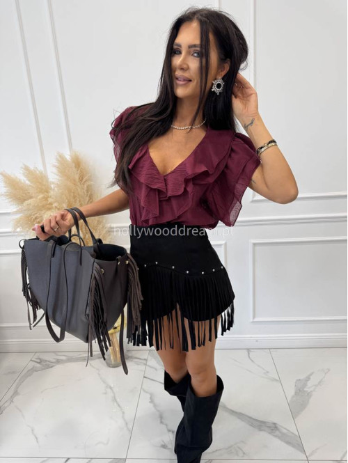Torebka średnia shopper skóra węża z frędzlami z wkładem czekoladowa BOHO - photo #51