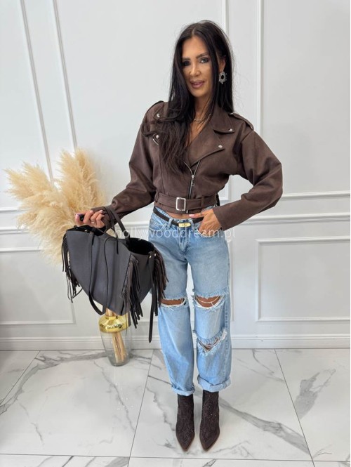 Torebka średnia shopper skóra węża z frędzlami z wkładem czekoladowa BOHO - photo #57