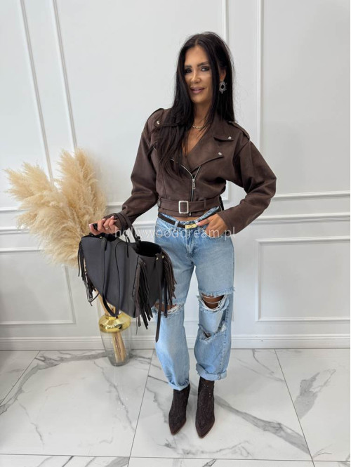 Torebka średnia shopper skóra węża z frędzlami z wkładem czekoladowa BOHO - photo #58
