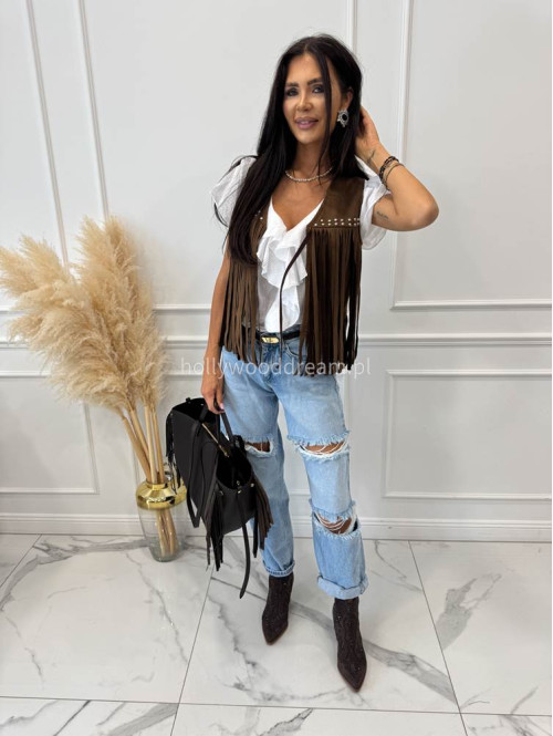 Torebka średnia shopper skóra węża z frędzlami z wkładem czekoladowa BOHO - photo #59