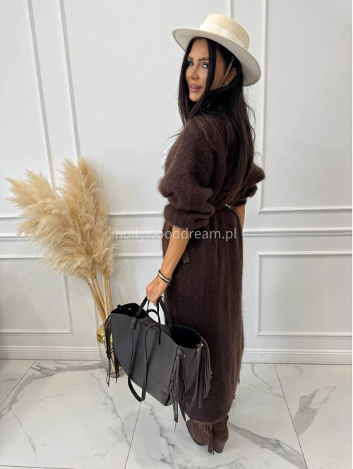 Torebka średnia shopper skóra węża z frędzlami z wkładem czekoladowa BOHO - photo #61