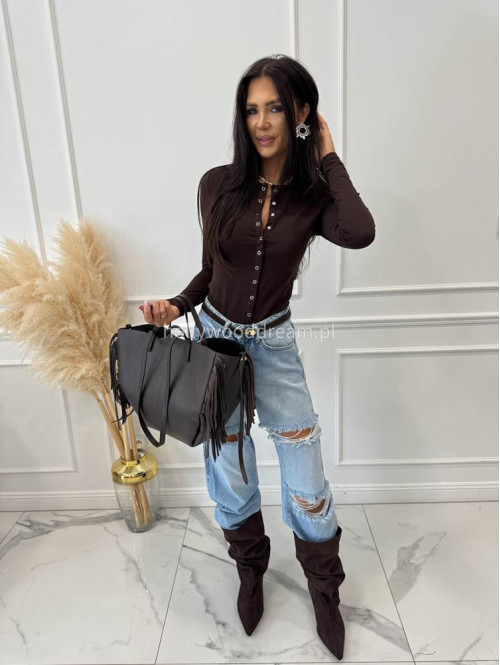 Torebka średnia shopper skóra węża z frędzlami z wkładem czekoladowa BOHO - photo #63