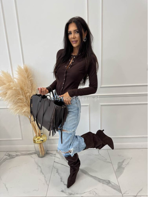 Torebka średnia shopper skóra węża z frędzlami z wkładem czekoladowa BOHO - photo #64