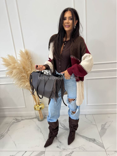 Torebka średnia shopper skóra węża z frędzlami z wkładem czekoladowa BOHO - photo #67