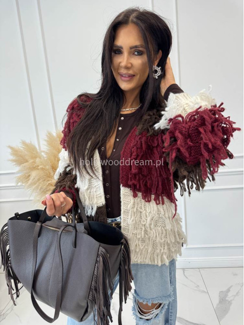 Torebka średnia shopper skóra węża z frędzlami z wkładem czekoladowa BOHO - photo #69