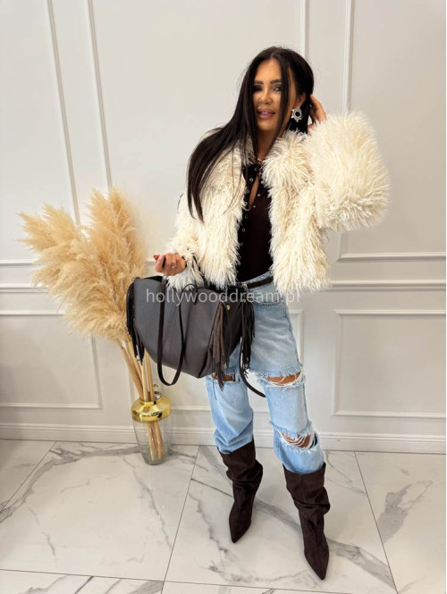 Torebka średnia shopper skóra węża z frędzlami z wkładem czekoladowa BOHO - photo #70