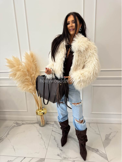 Torebka średnia shopper skóra węża z frędzlami z wkładem czekoladowa BOHO - photo #71