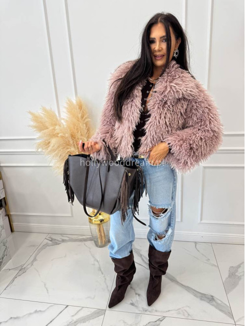 Torebka średnia shopper skóra węża z frędzlami z wkładem czekoladowa BOHO - photo #72