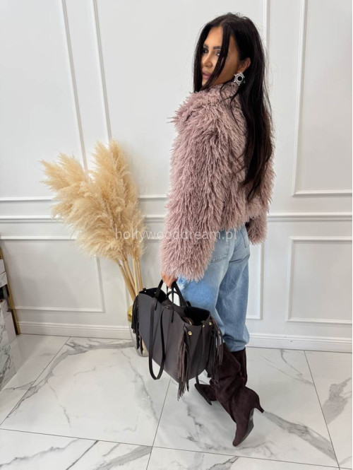 Torebka średnia shopper skóra węża z frędzlami z wkładem czekoladowa BOHO - photo #73