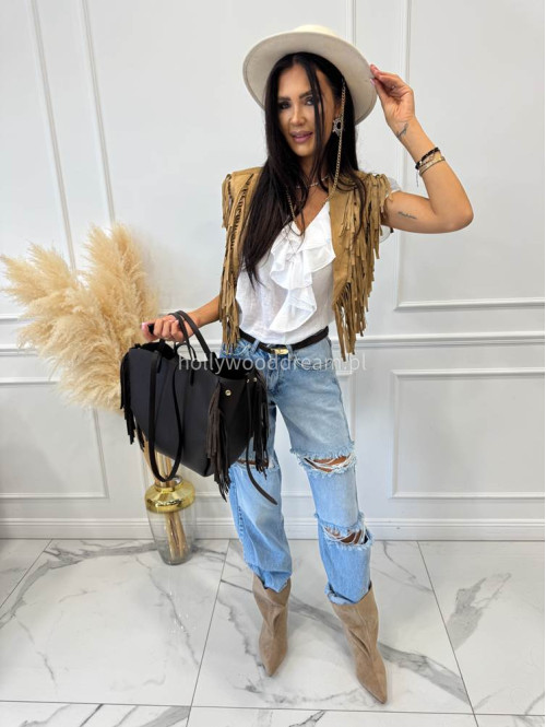 Torebka średnia shopper skóra węża z frędzlami z wkładem czekoladowa BOHO - photo #76
