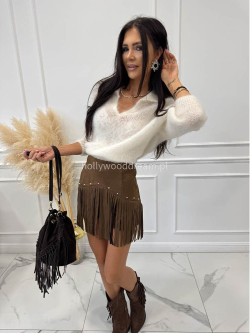 Buty kowbojki z frędzlami i cyrkoniami brązowe CASTOR - photo #18
