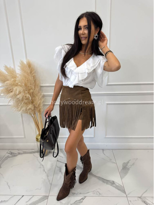 Buty kowbojki z frędzlami i cyrkoniami brązowe CASTOR - photo #21