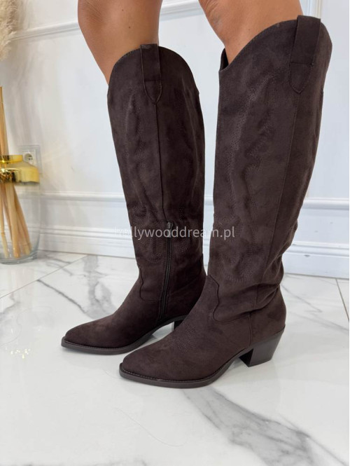 Buty kowbojki wysokie zamszowe we wzory brązowe RODEO