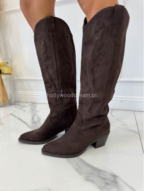 Buty kowbojki wysokie zamszowe we wzory brązowe RODEO - photo #2