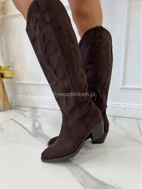 Buty kowbojki wysokie zamszowe we wzory brązowe RODEO - photo #3