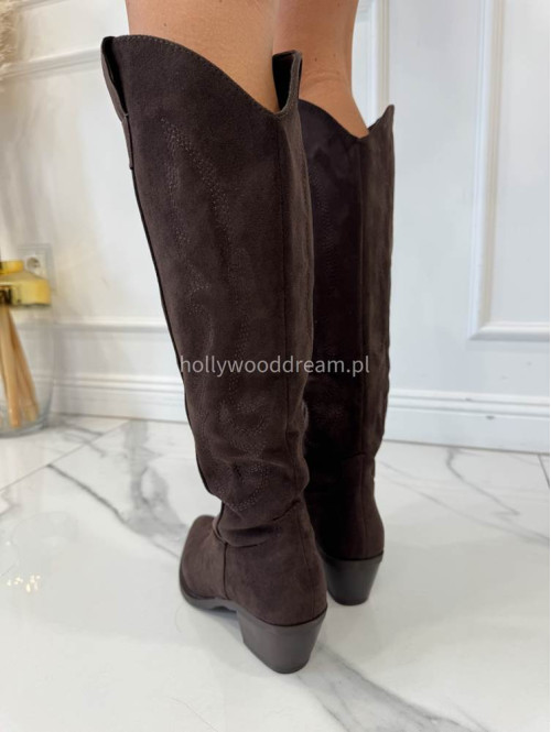 Buty kowbojki wysokie zamszowe we wzory brązowe RODEO - photo #4