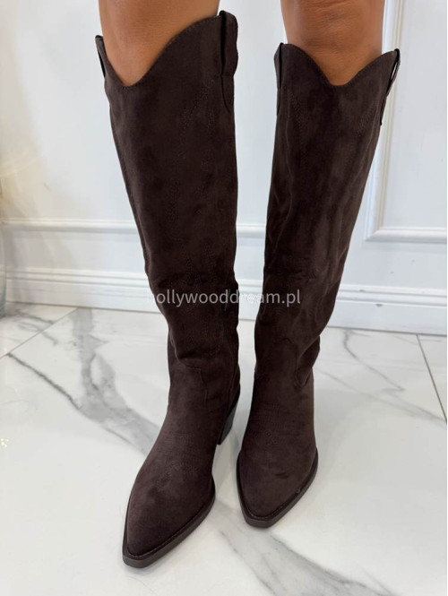 Buty kowbojki wysokie zamszowe we wzory brązowe RODEO - photo #5